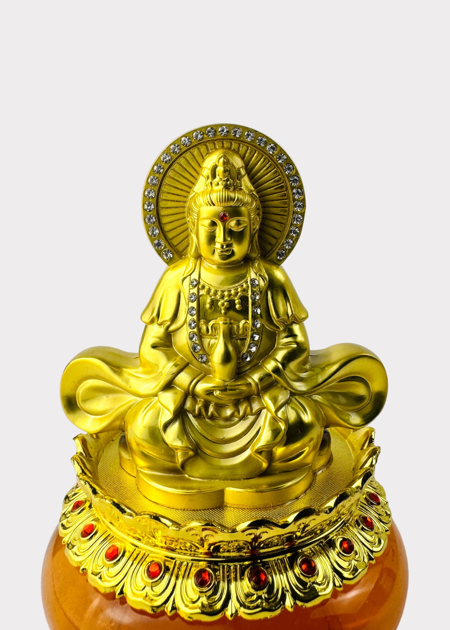 Guan Yin Sun Halo - Aroma Diffuser Statue - Gold Tone with Amber Reservoir