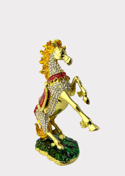 Golden Rearing Horse Trinket Box with Crystals - Feng Shui Decor