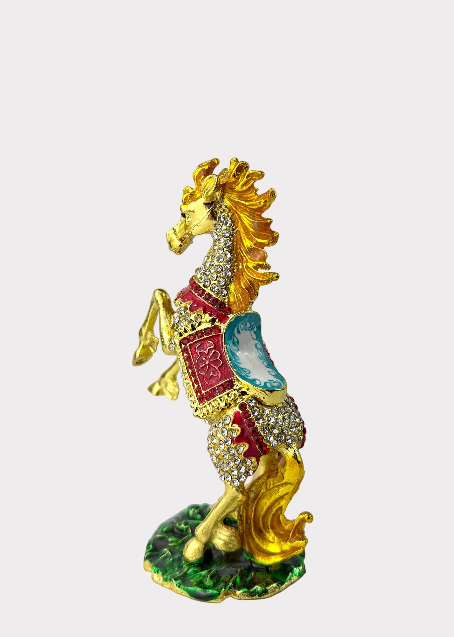 Golden Rearing Horse Trinket Box with Crystals - Feng Shui Decor