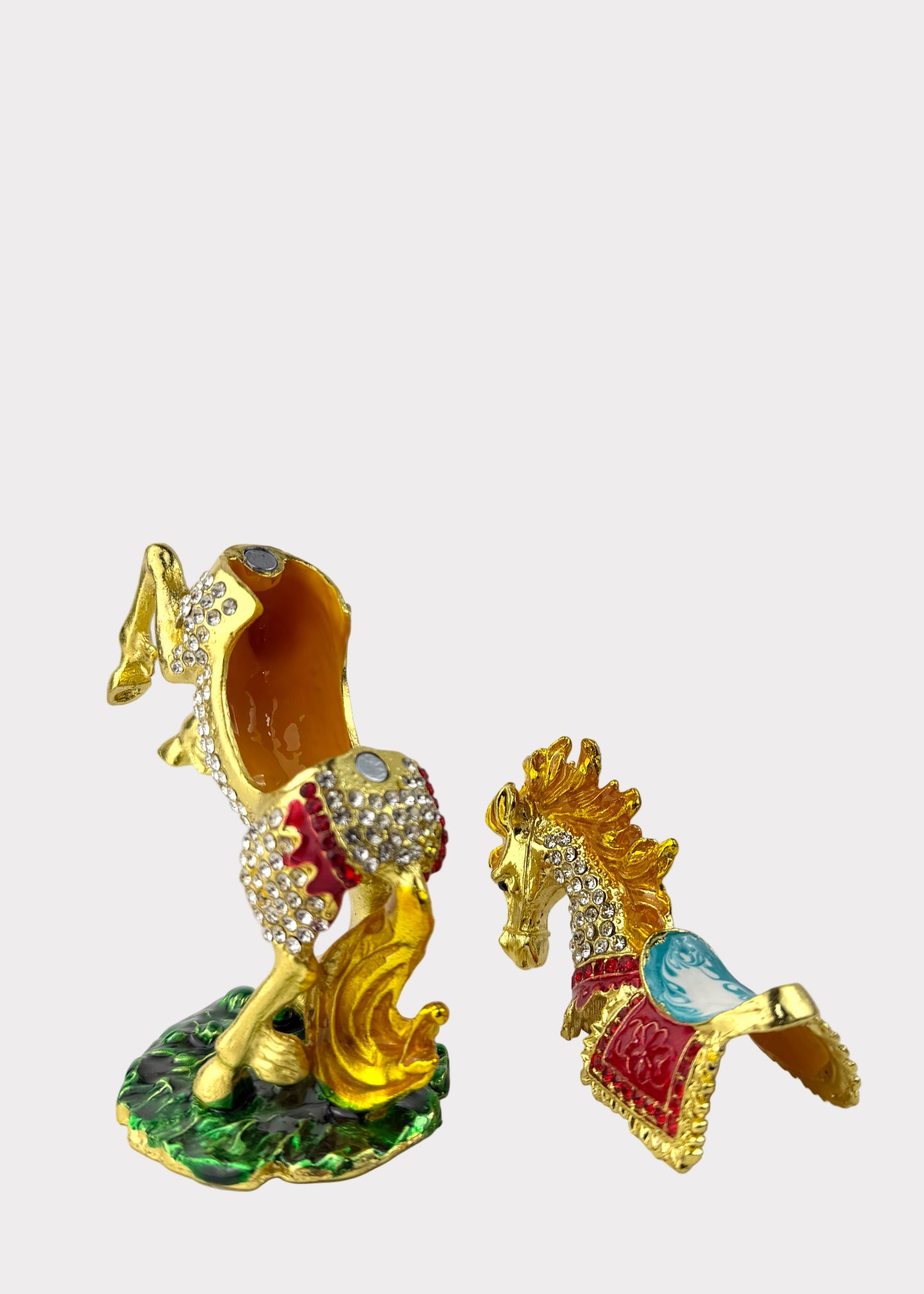 Golden Rearing Horse Trinket Box with Crystals - Feng Shui Decor