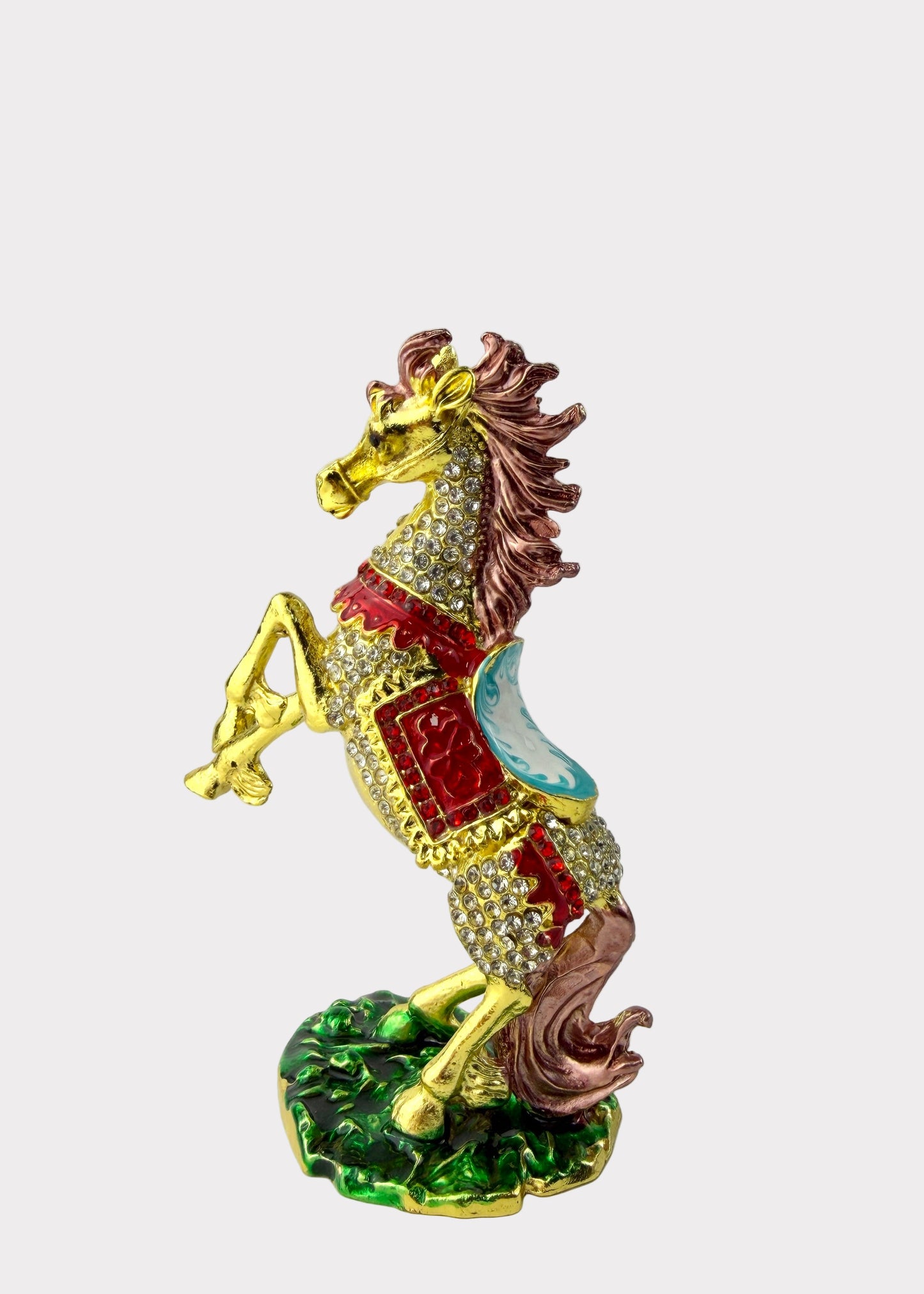 Golden Rearing Horse Trinket Box with Crystals - Feng Shui Decor