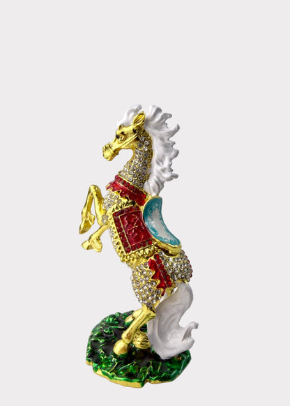 Golden Rearing Horse Trinket Box with Crystals - Feng Shui Decor