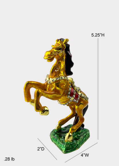 Jumping Horse Trinket Box with Crystals - Feng Shui Wealth Decor