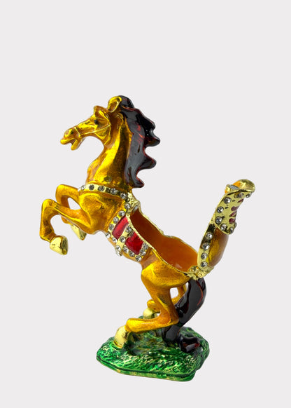 Jumping Horse Trinket Box with Crystals - Feng Shui Wealth Decor