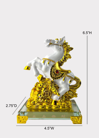 White and Gold Jumping Horse Wealth Statue