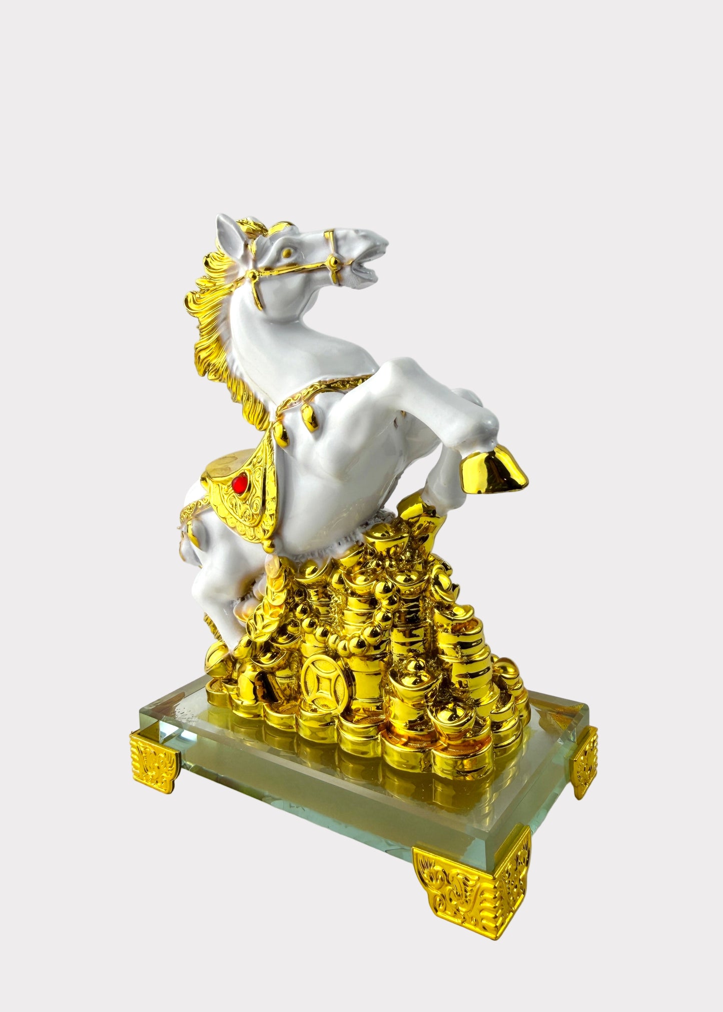 White and Gold Jumping Horse Wealth Statue