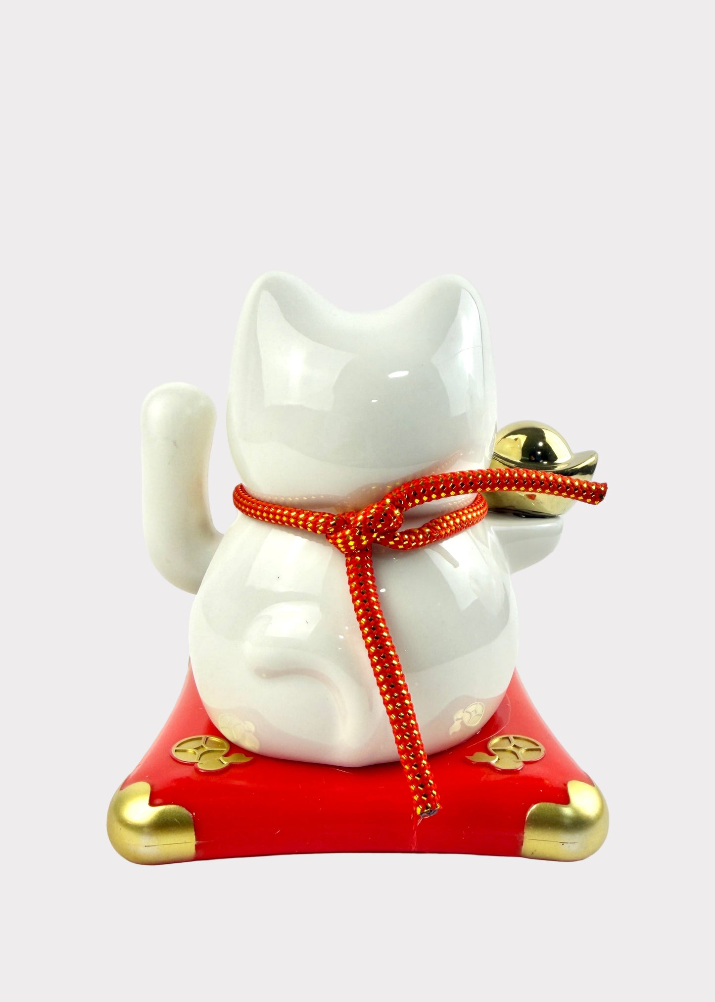 Solar Powered Ceramic Lucky Money Cat with Gold Ingot - Prosperity Decor