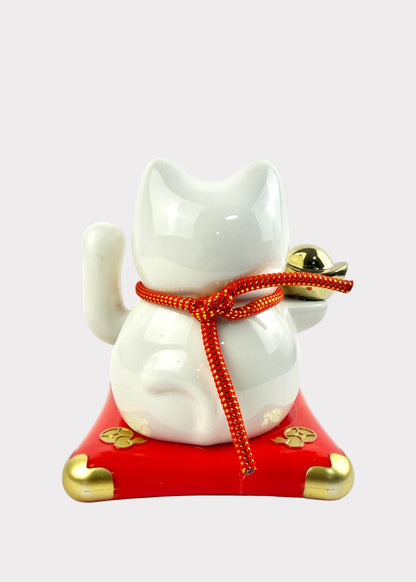 Solar Powered Ceramic Lucky Money Cat with Gold Ingot - Prosperity Decor