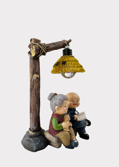 Grandparents Lamp Figurine with Cat Figurine