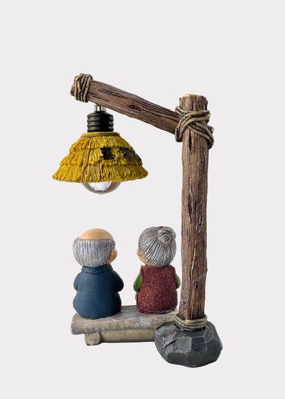 Grandparents Lamp Figurine with Cat Figurine