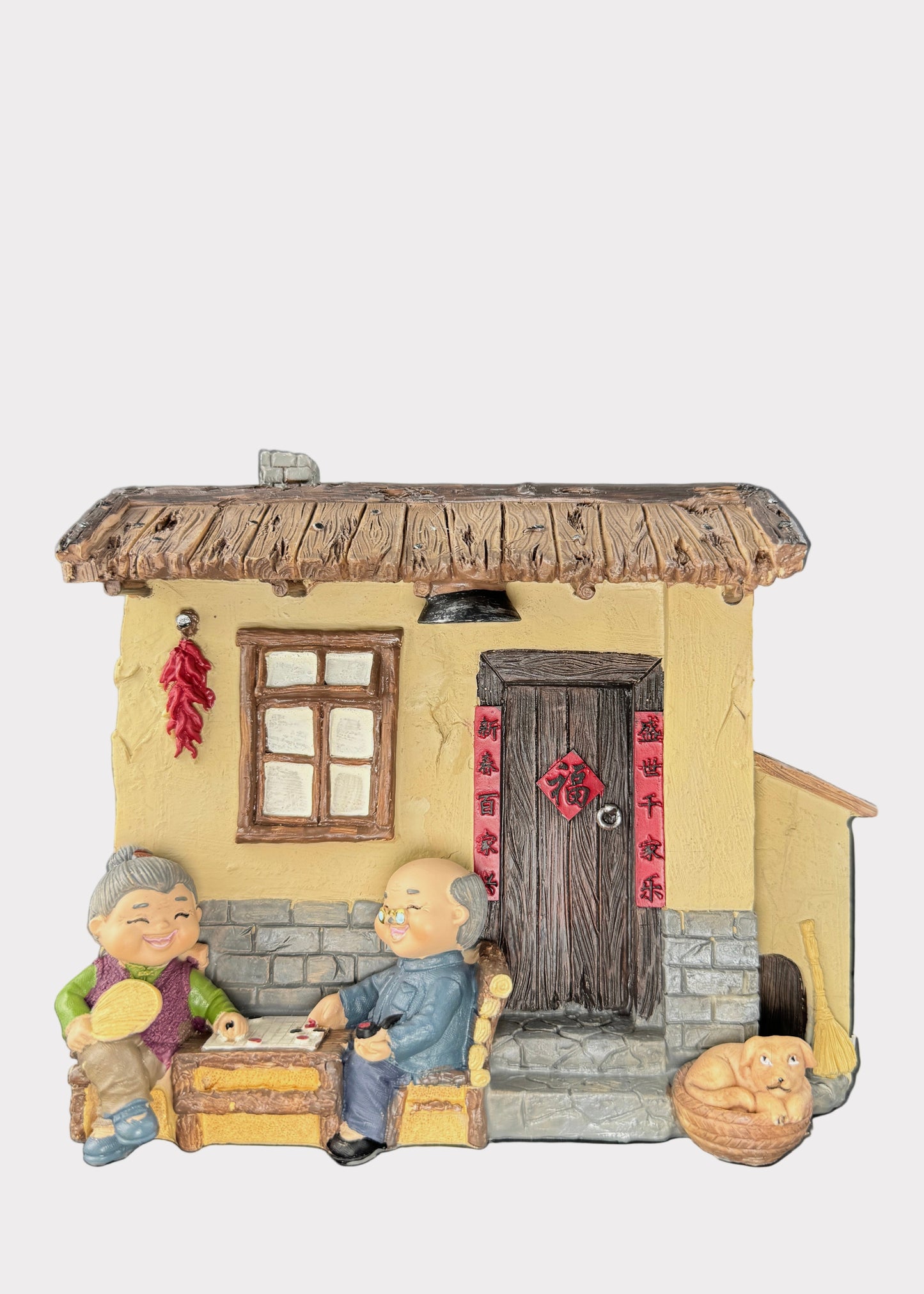 Grandparents Playing Chess  Village House Figurine