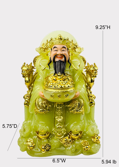 Prosperity Cai Shen - Dragon Throne Statue - Green Jade