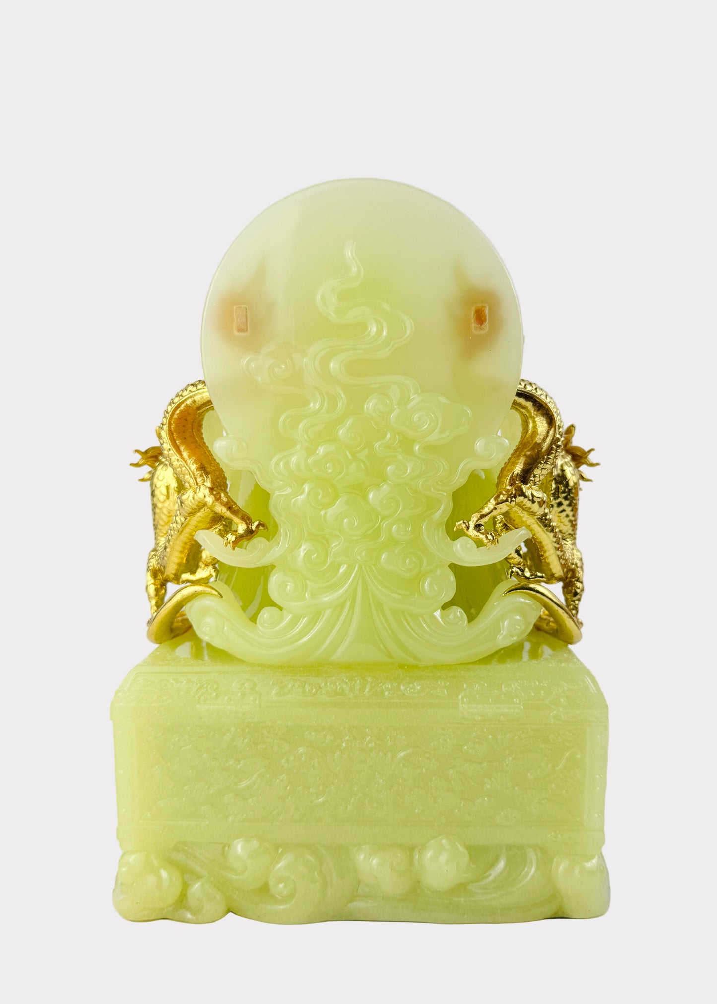 Prosperity Cai Shen - Dragon Throne Statue - Green Jade