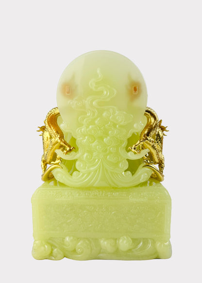 Prosperity Cai Shen - Dragon Throne Statue - Green Jade