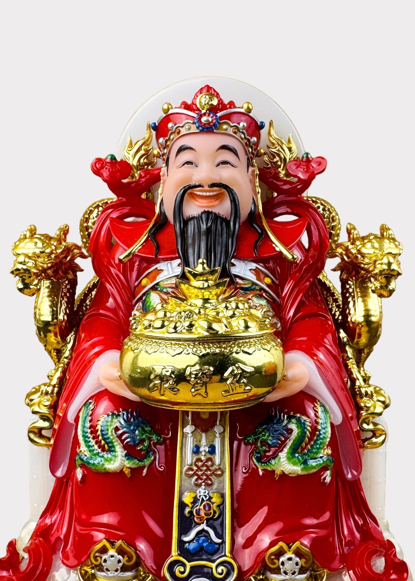 Prosperity Cai Shen - Dragon Throne Statue - Red