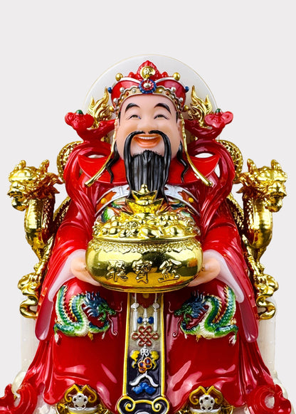 Prosperity Cai Shen - Dragon Throne Statue - Red