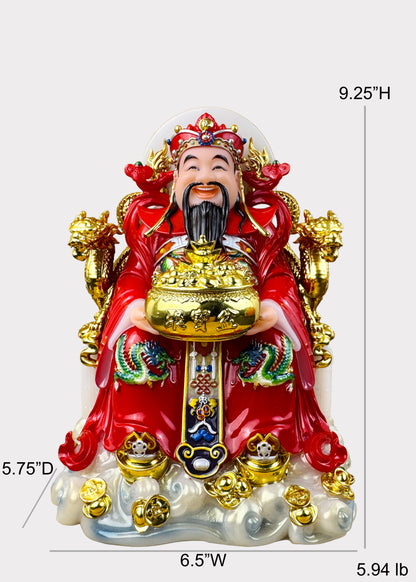 Prosperity Cai Shen - Dragon Throne Statue - Red