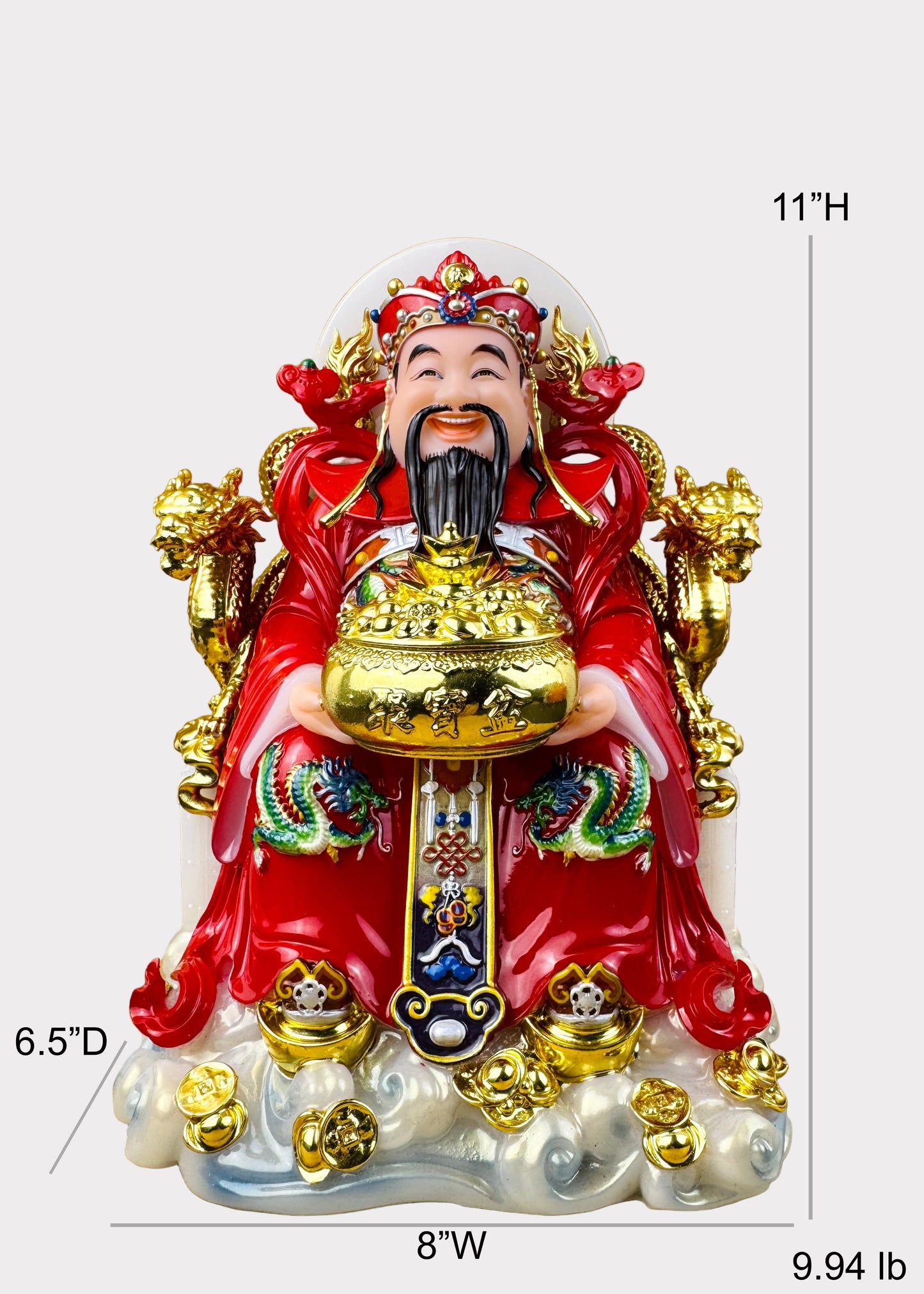 Prosperity Cai Shen - Dragon Throne Statue - Red