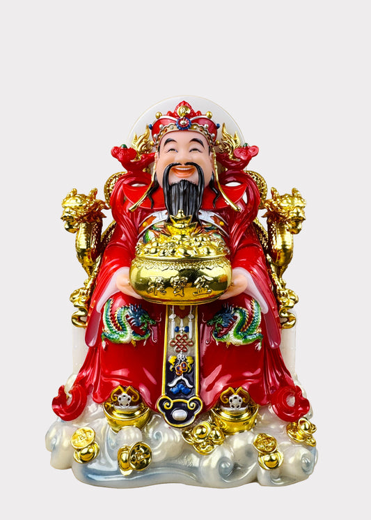 Prosperity Cai Shen - Dragon Throne Statue - Red