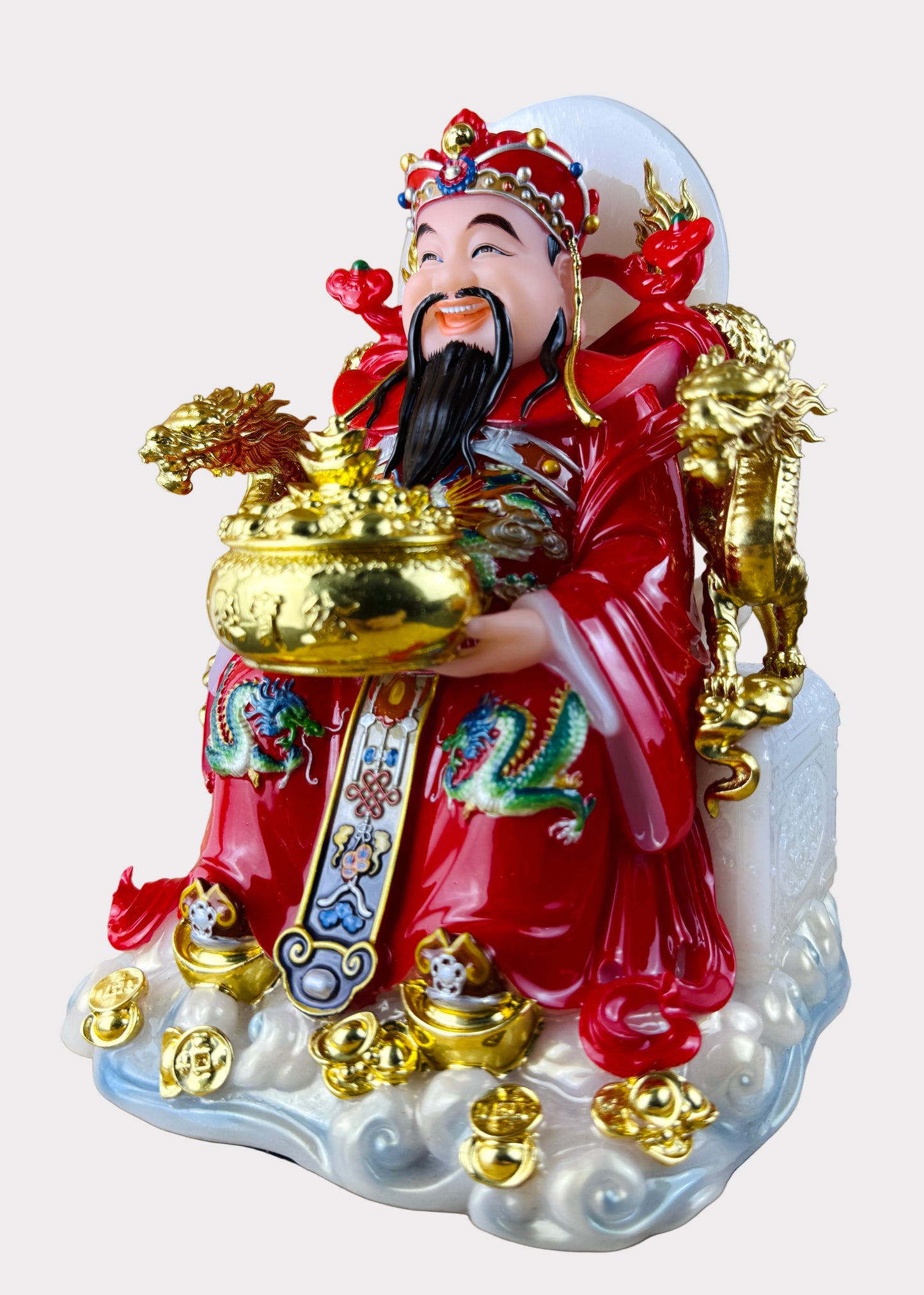 Prosperity Cai Shen - Dragon Throne Statue - Red