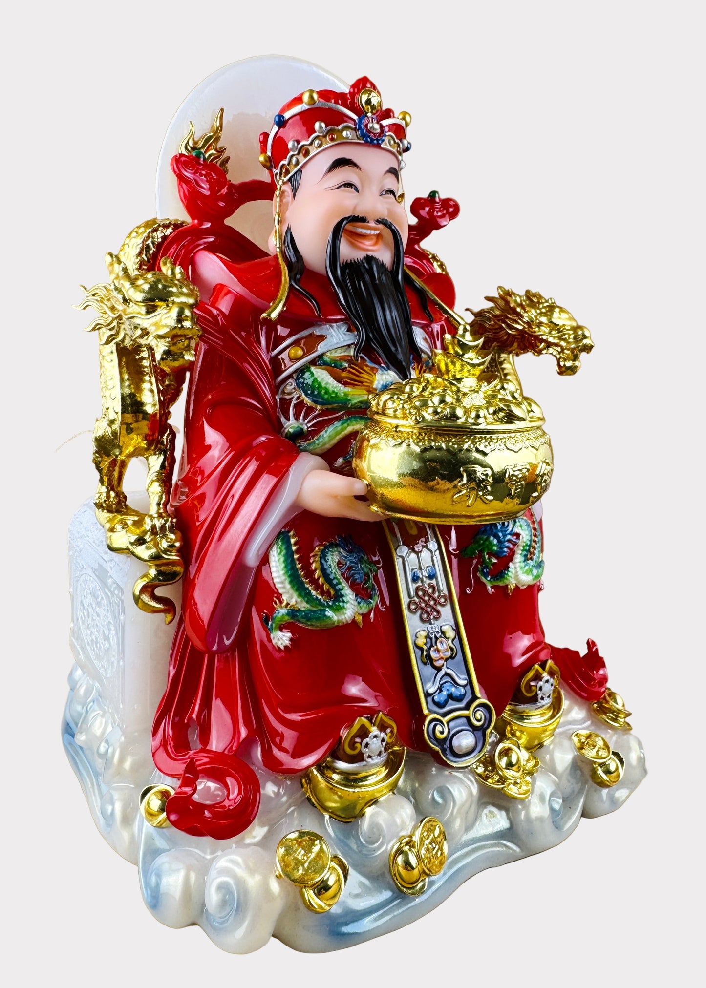 Prosperity Cai Shen - Dragon Throne Statue - Red