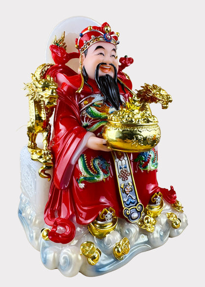 Prosperity Cai Shen - Dragon Throne Statue - Red