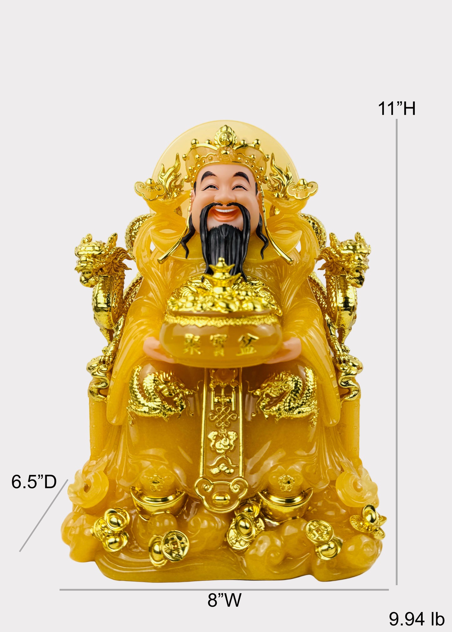 Prosperity Cai Shen - Dragon Throne Statue - Citrine Yellow