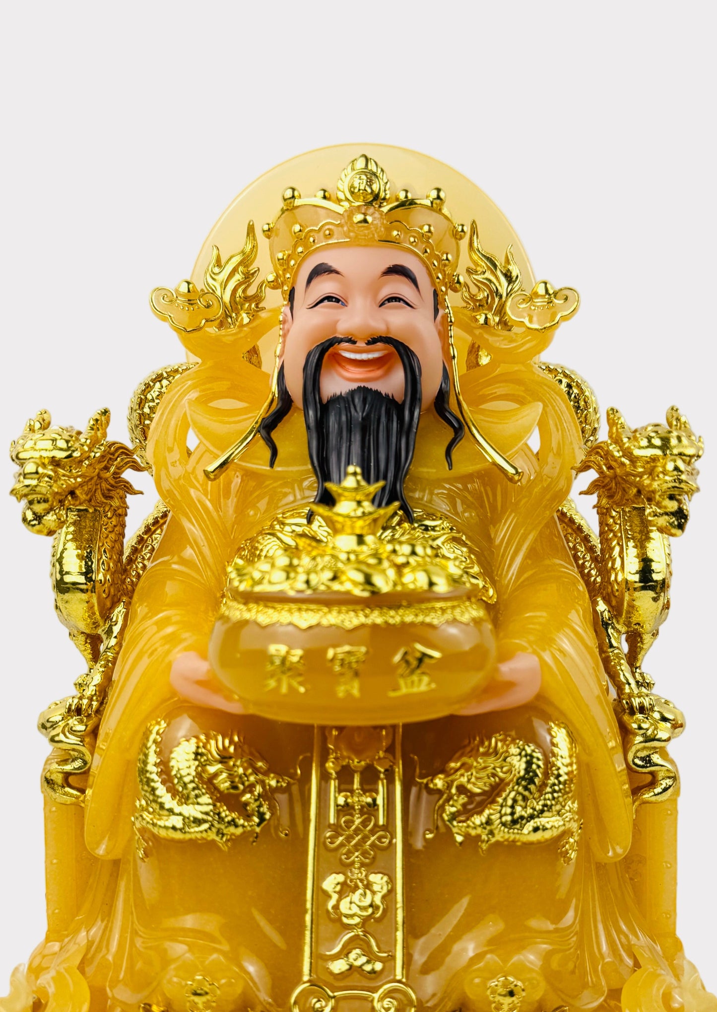 Prosperity Cai Shen - Dragon Throne Statue - Citrine Yellow