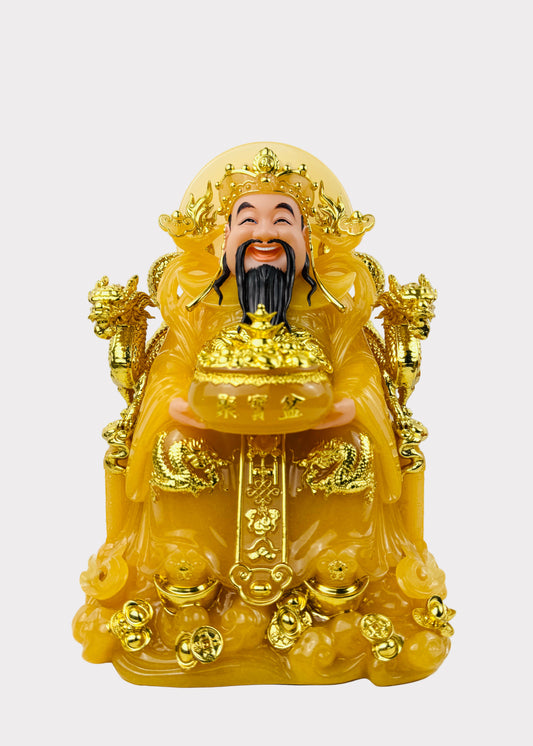 Prosperity Cai Shen - Dragon Throne Statue - Citrine Yellow