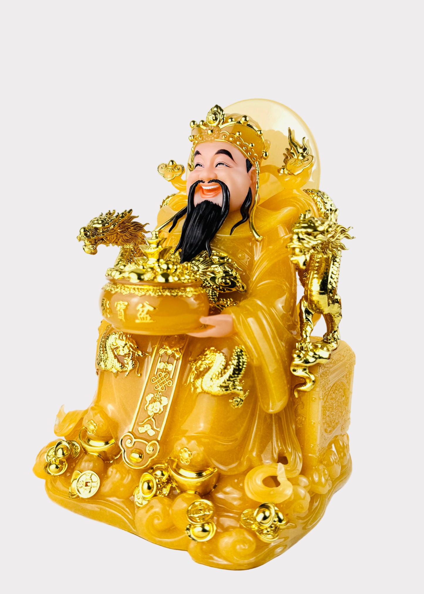 Prosperity Cai Shen - Dragon Throne Statue - Citrine Yellow