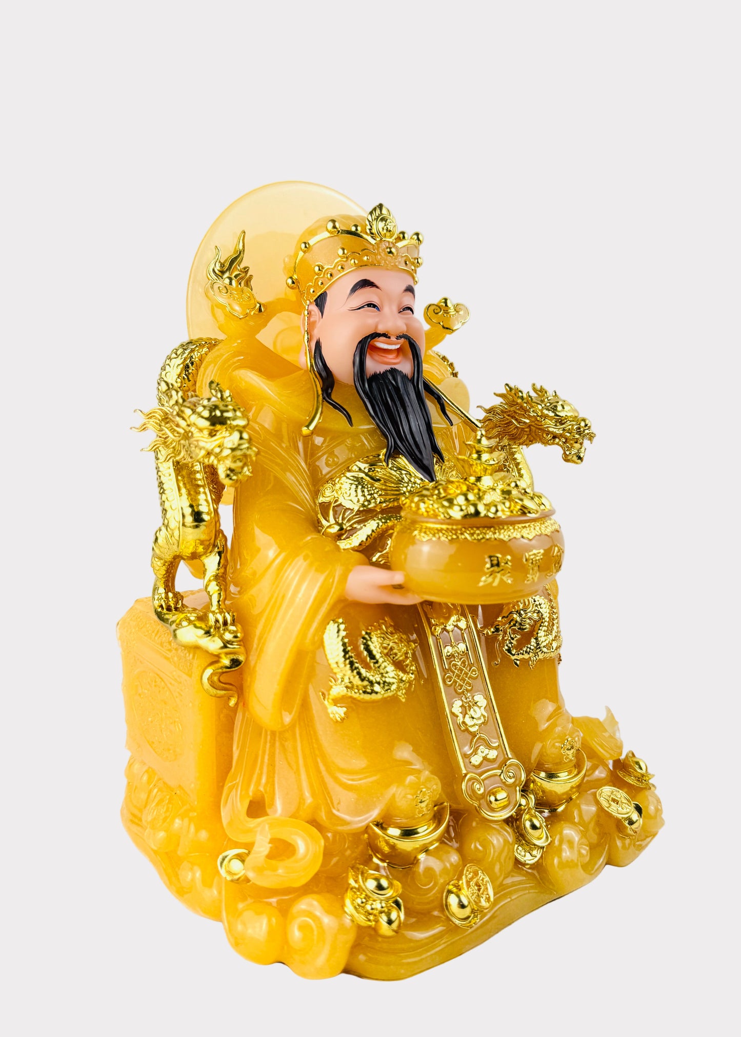 Prosperity Cai Shen - Dragon Throne Statue - Citrine Yellow