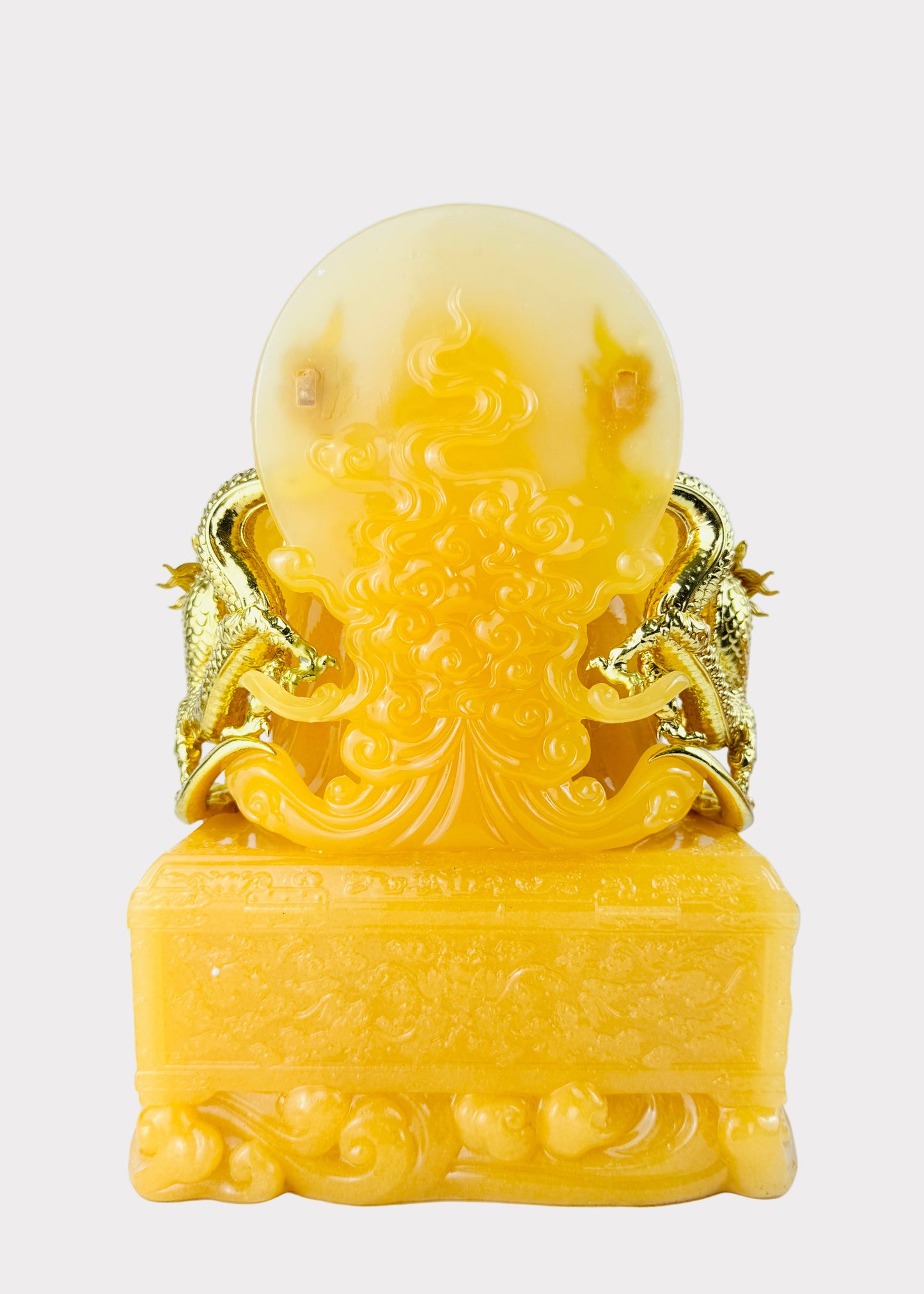 Prosperity Cai Shen - Dragon Throne Statue - Citrine Yellow