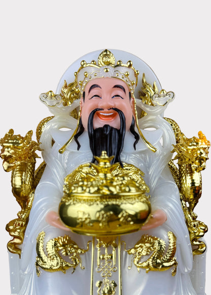 Prosperity Cai Shen - Dragon Throne Statue - Pearl White