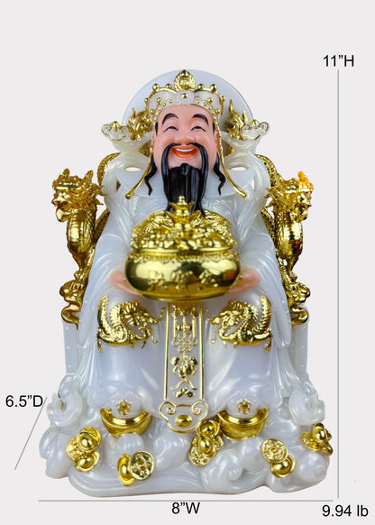 Prosperity Cai Shen - Dragon Throne Statue - Pearl White