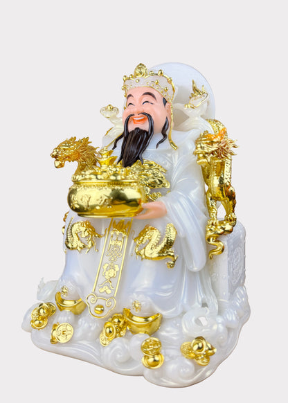 Prosperity Cai Shen - Dragon Throne Statue - Pearl White