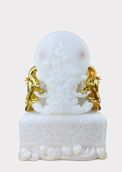 Prosperity Cai Shen - Dragon Throne Statue - Pearl White