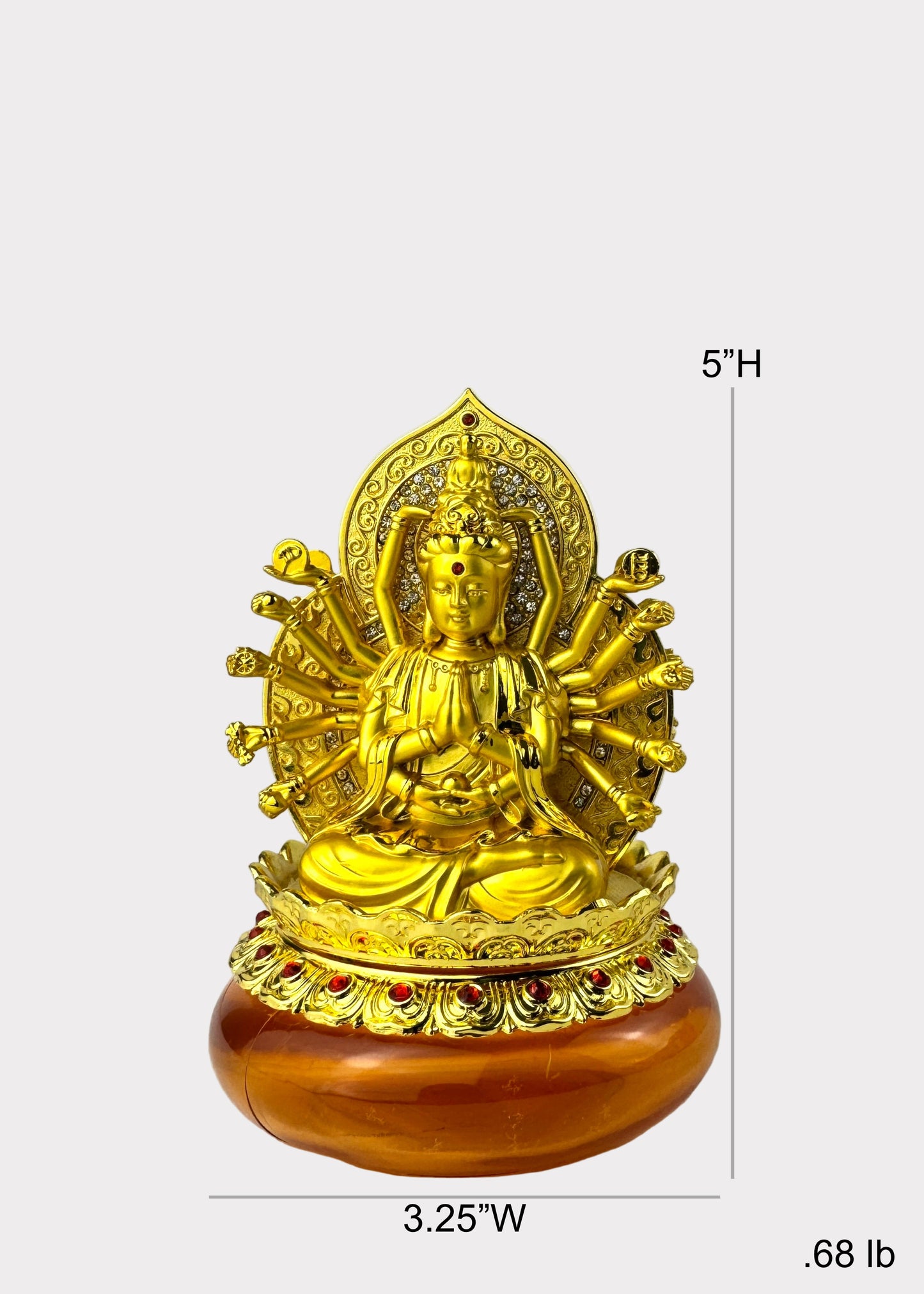 Thousand Hands Guan Yin - Essential Oil Diffuser - Double Sided - Gold Tone with Amber Reservoir