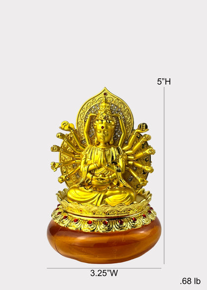 Thousand Hands Guan Yin - Essential Oil Diffuser - Double Sided - Gold Tone with Amber Reservoir