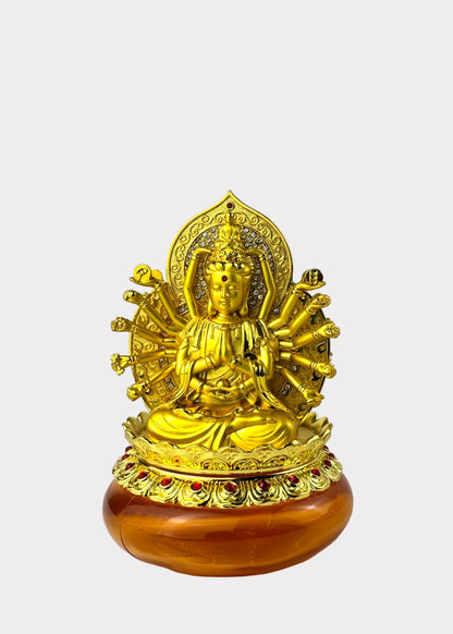 Thousand Hands Guan Yin - Essential Oil Diffuser - Double Sided - Gold Tone with Amber Reservoir