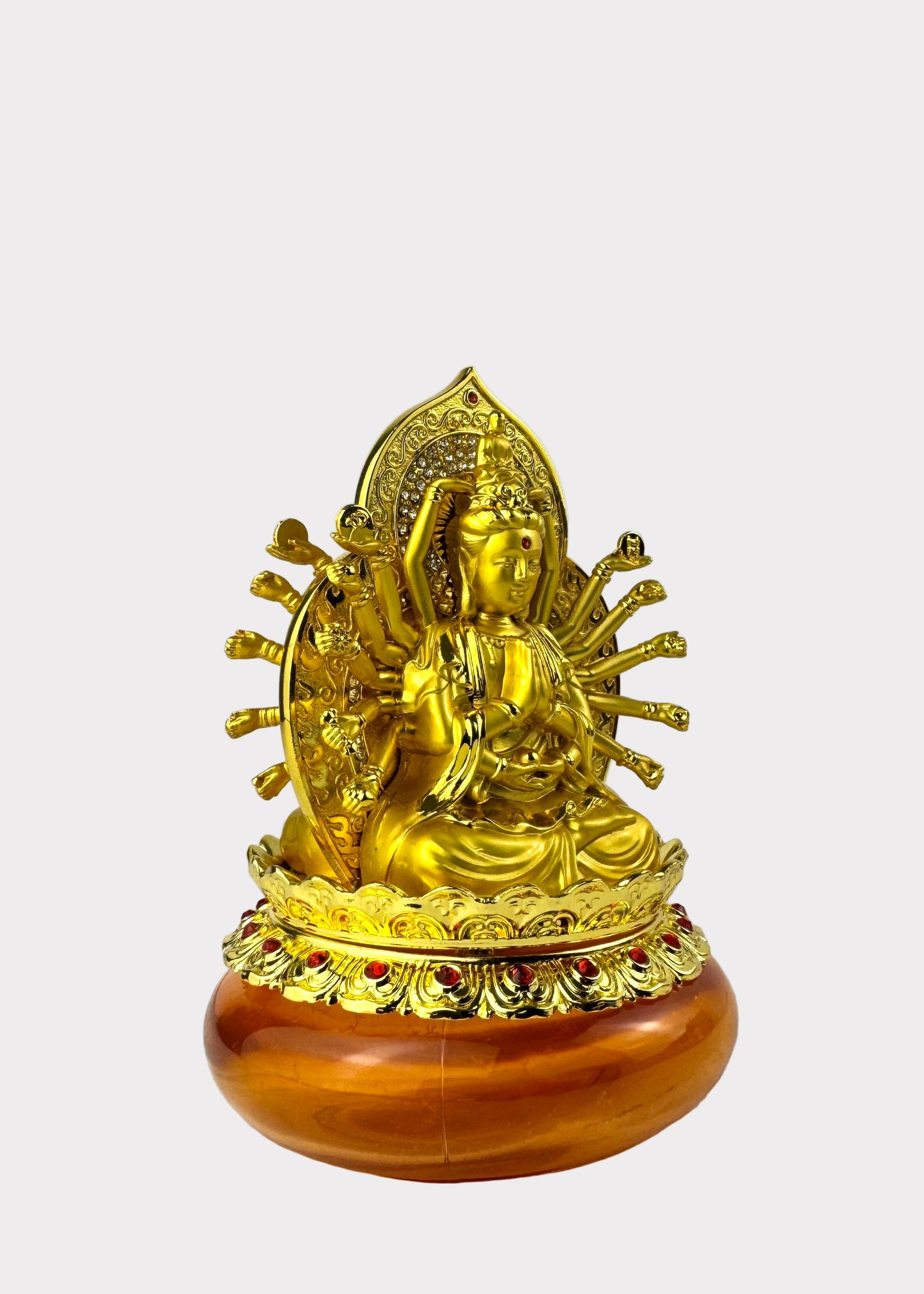 Thousand Hands Guan Yin - Essential Oil Diffuser - Double Sided - Gold Tone with Amber Reservoir