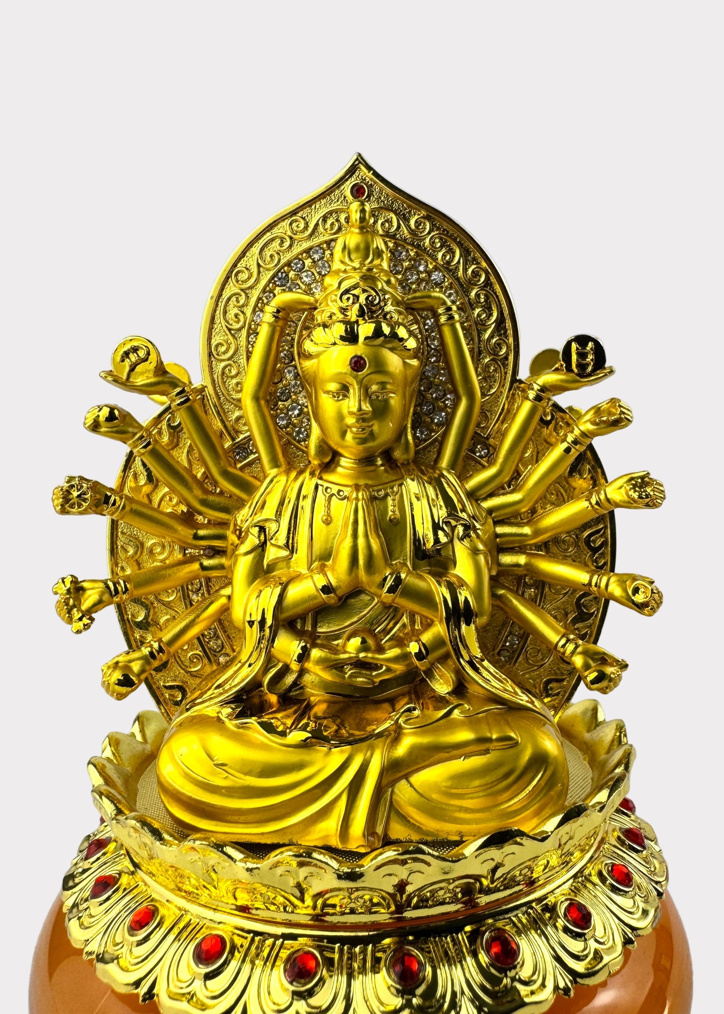 Thousand Hands Guan Yin - Essential Oil Diffuser - Double Sided - Gold Tone with Amber Reservoir