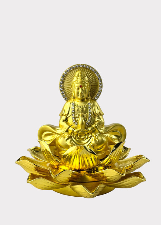 Guan Yin Lotus Base - Essential Oil Diffuser - Double Sided - Gold Tone