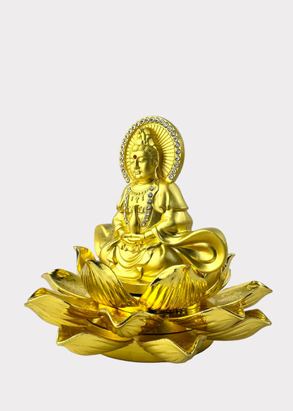 Guan Yin Lotus Base - Essential Oil Diffuser - Double Sided - Gold Tone
