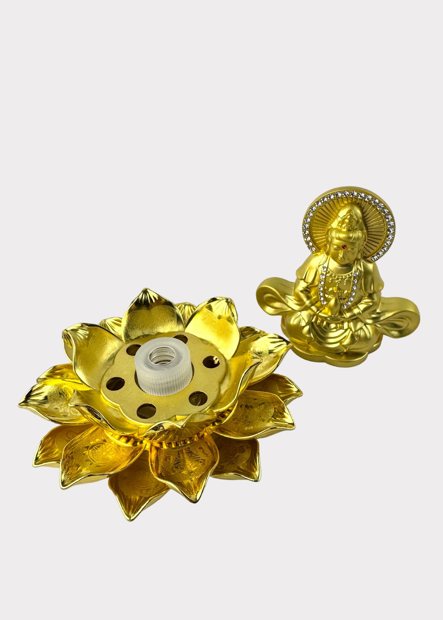 Guan Yin Lotus Base - Essential Oil Diffuser - Double Sided - Gold Tone