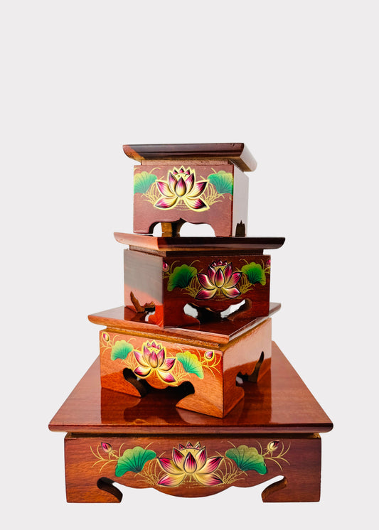 Lotus Wooden Altar Stand – Square Base