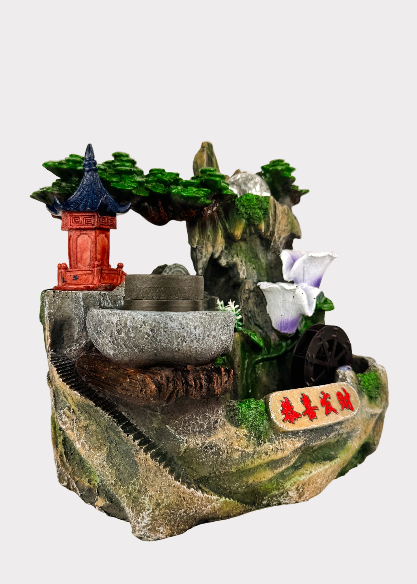 Lily Cascade and Pagoda Mountain Tabletop Fountain