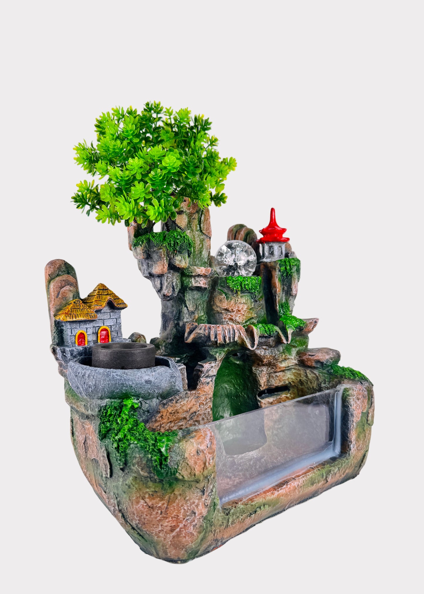 Clear Water Tank Mountain Village Tabletop Fountain