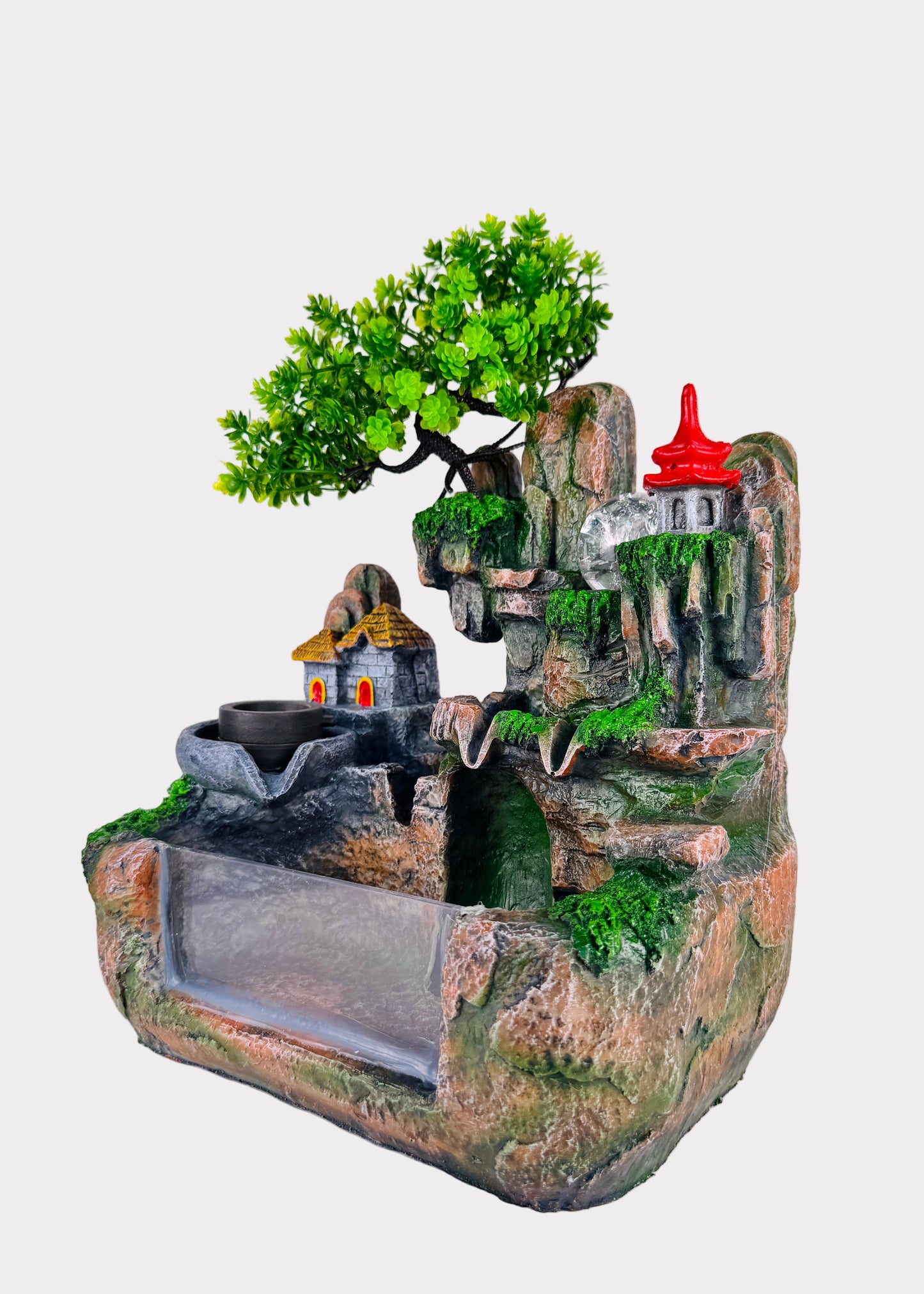 Clear Water Tank Mountain Village Tabletop Fountain
