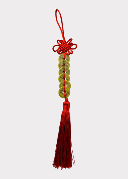 Six Emperor Coins - Feng Shui Hanging Tassel - Red Knot - Gold-Tone Alloy