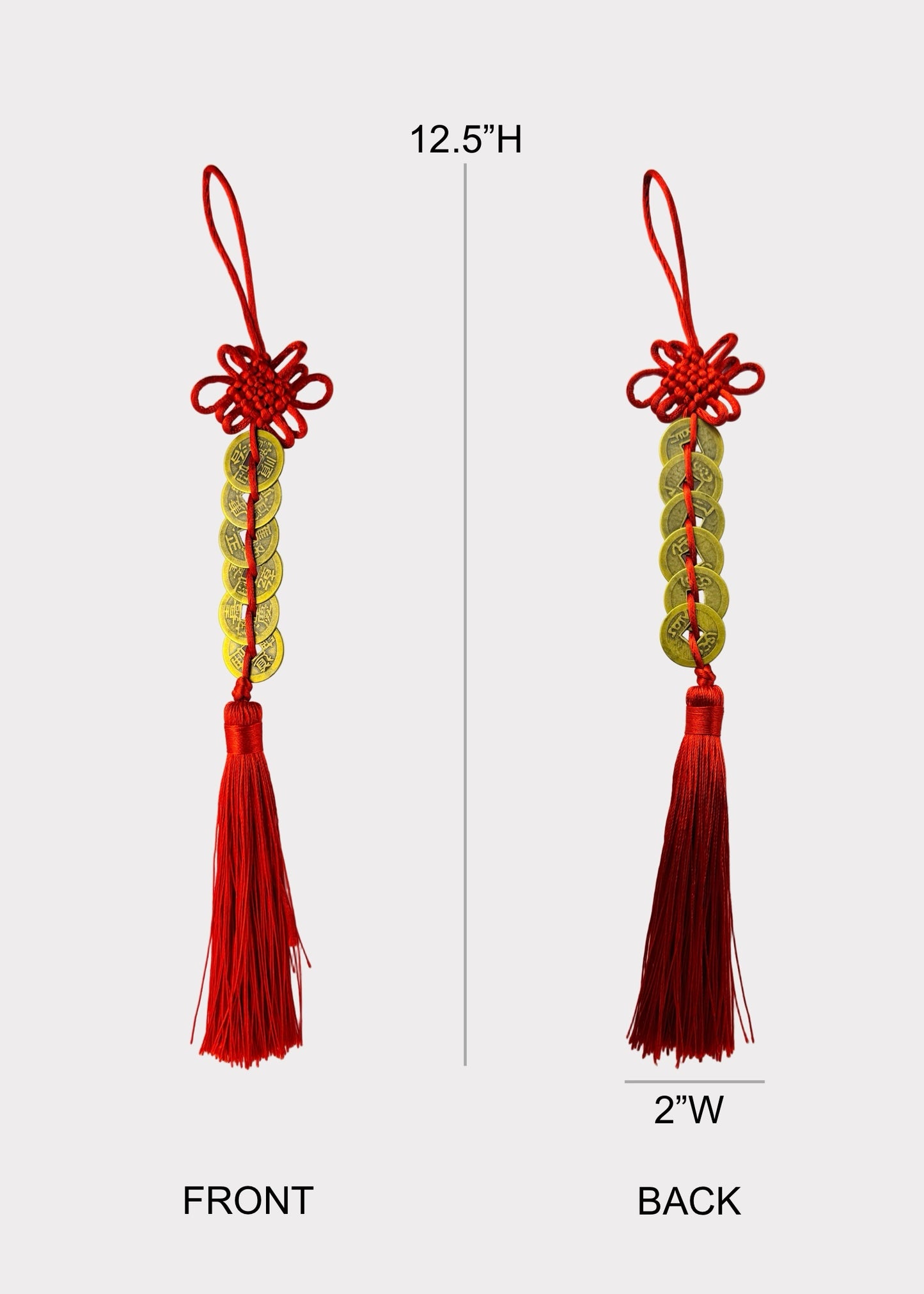 Six Emperor Coins - Feng Shui Hanging Tassel - Red Knot - Gold-Tone Alloy